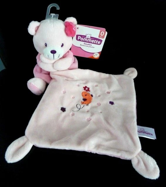 *. Doudou Peluche Pommette  Ours Robe Rose Mouchoir Oiseau Fleur Etoile - Neuf