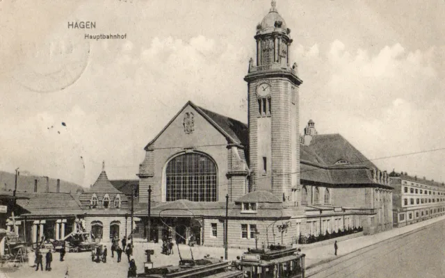 AK Hagen Hauptbahnhof gelaufen 1912