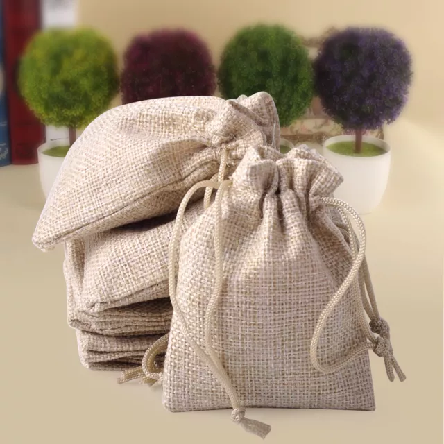 10pcs  6*9cm Natural Burlap Linen Jute Sack Drawstring Pouch Bag Wedding Favor