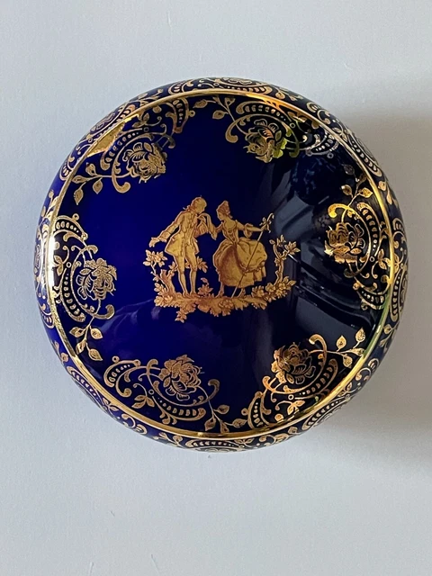 Vintage Limoges France Petite Cobalt Blue 22K Gold Gilt Porcelain Trinket Box