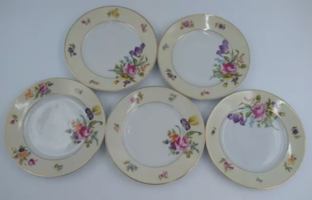 5 KPM Germany Porcelain Floral Plates 7 3/8”Multicolor Flowers VTG Salad Dessert