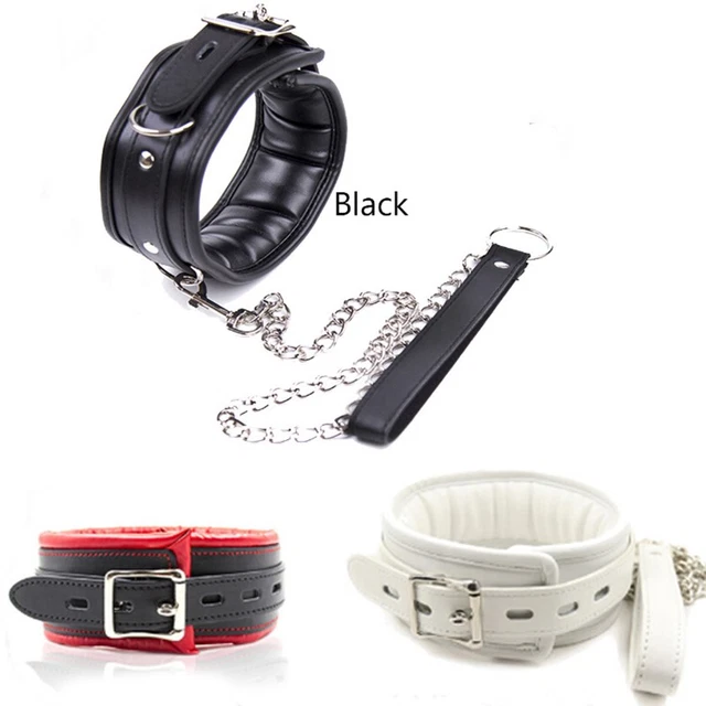 Bondage Padded PU Leather Slave Neck Collar Soft Choker with Leash