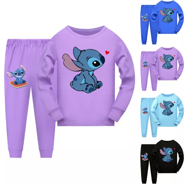 Kids Boys Girls Stitch Pyjamas Long SleeveTops+Pants Sleepwear Pajamas Set 9-14お