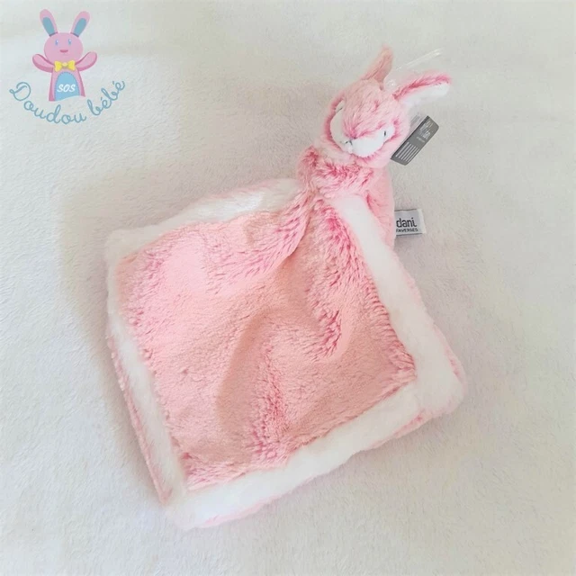 NEUF - Doudou Lapin fourrure rose blanc mouchoir DANI CREATIONS