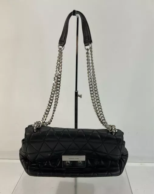 Michael Kors Black Quilted Leather Latch Flap Chain Strap Convertible Bag