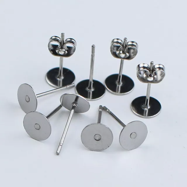100pcs Stainless Steel Blank Pad Flat Earring Post Studs Base Pins with Ear Back
