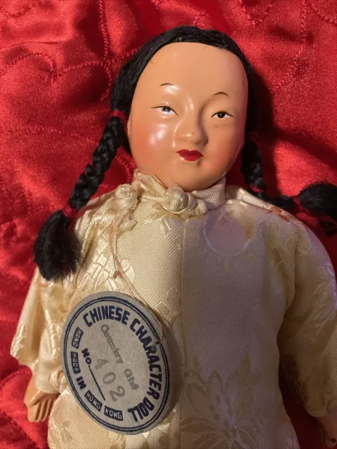 Vintage Composition Chinese 8 Inch Doll Made In Hong Kong With Original Tag Rare