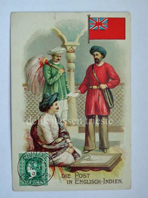 ANTICA FIGURINA antique lito POST POSTMAN postino ENGLISCH INDIEN INDIA BRITISH