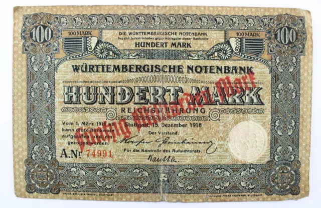 WTB 22 Banknote 100 Mark Hundert 1918 Württembergisches NOTENBANK