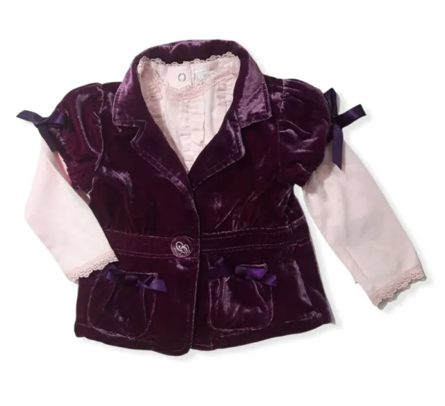 Guess Baby Girls Luxurious SS Jacket Purple Pink Shirt Set 18 m Velour Ruffle