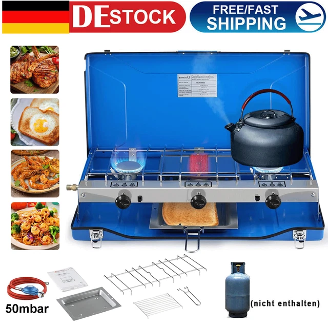 Gaskocher 2 Flammig Campingkocher Kochfeld Gas Gasflasche Kocher Herd Outdoor