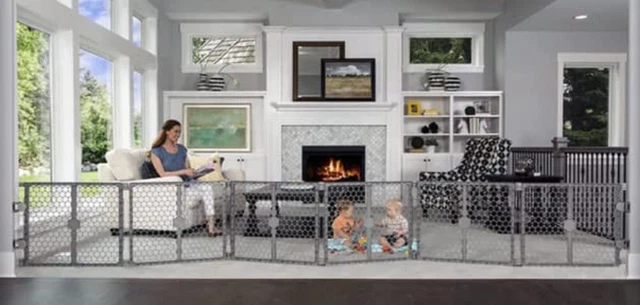 Plastic 192inch Super Wide Adjustable Baby Gate And Play Yard 2in1 Bonus Kit Inc