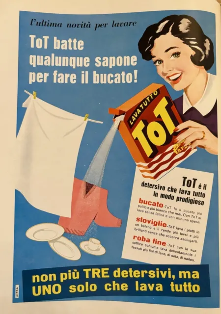 Tot Detersivo Lavatutto pubblicità color Rivista La Cucina Italiana Ottobre 1956