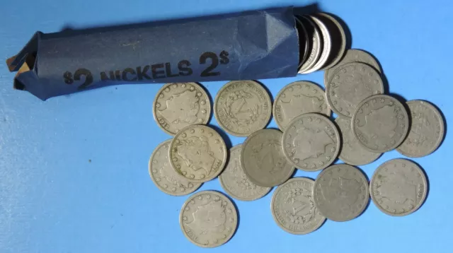 Liberty V Nickels Roll of 40 All Original Coins Good Plus Four Digit Full Dates