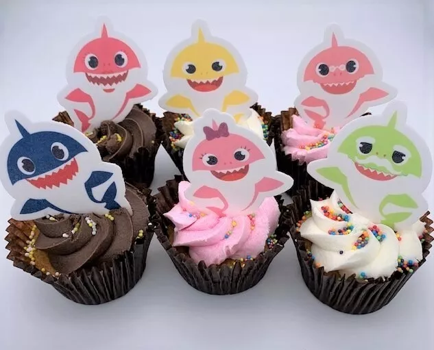 Shark Family Precut Cupcake Toppers Edible Cake Decorations Kids Birthday