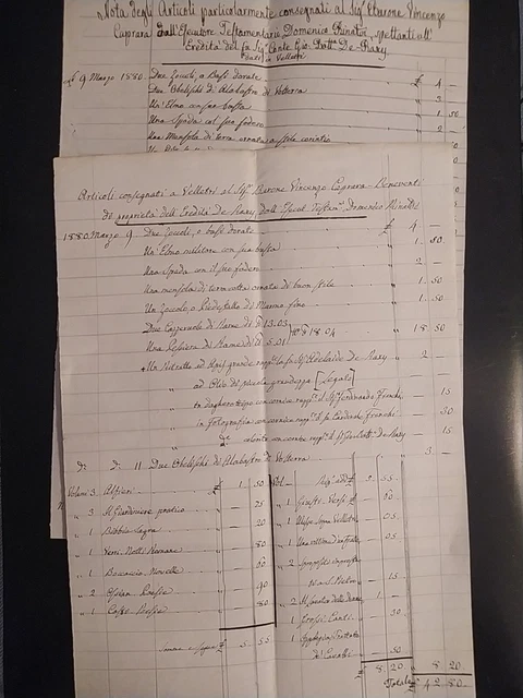 1880 Velletri  Manoscritti Nota Elenco Articoli Pagamento Debiti Famiglia Nobile