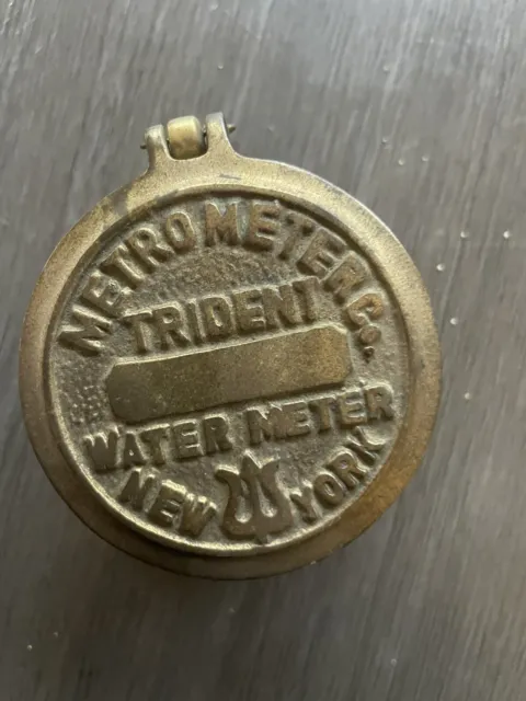 Vintage Brass Metro Meter Co. Trident Water Meter New York Paperweight Trinket