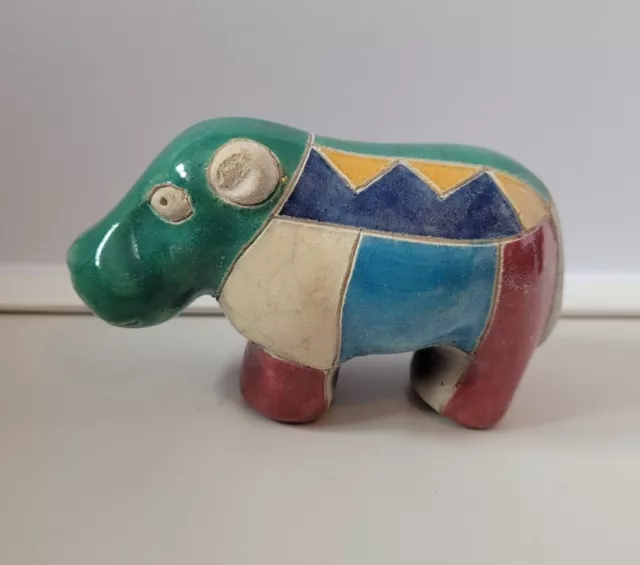 *Raku Keramik * Handgefertigt In Südafrika * Mehrfarbige Rhino-Figur * Vintage