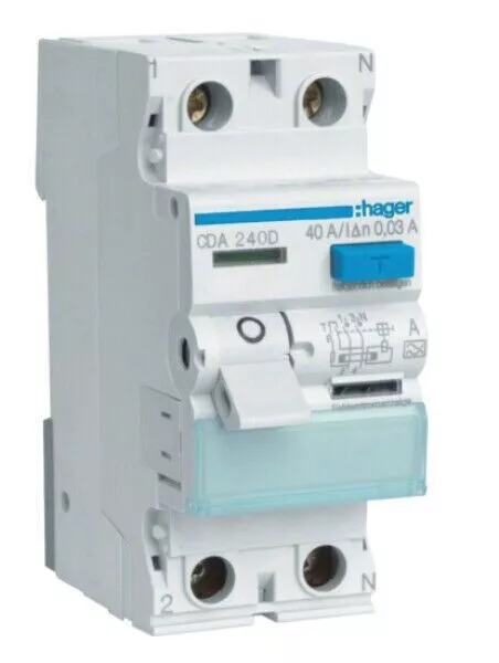 Hager CDA240D Fehlerstrom Schutzschalter, Typ A, 2-polig - 40A