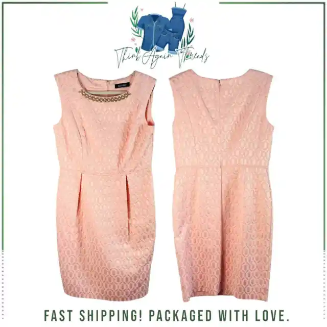 Ellen Tracy Light Pink Sleeveless Lined Beaded Mini Sheath Dress Women's Size 8