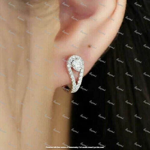 2.50Ct Round Certified Natural Moissanite Hoop Earrings 14K White Gold Finish