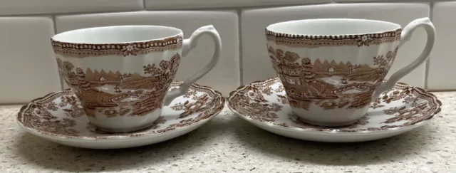 Tonquin Franciscan Staffordshire England Brown Transferware Cup and Saucer Set