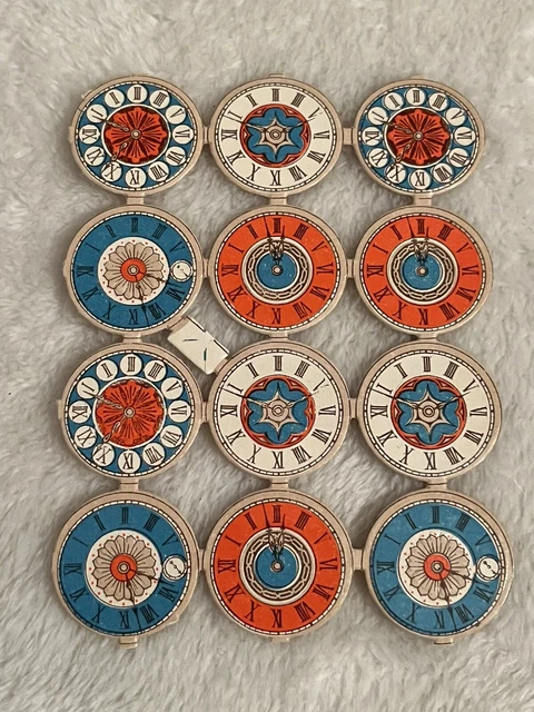 Antique Victorian Lot Rare Die Cut Paper Scrap Clock Faces Connected