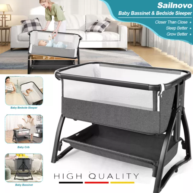 3 in 1 Baby Bassinets Bedside Sleeper Portable Baby Crib Bassinets w.Swing Mode'