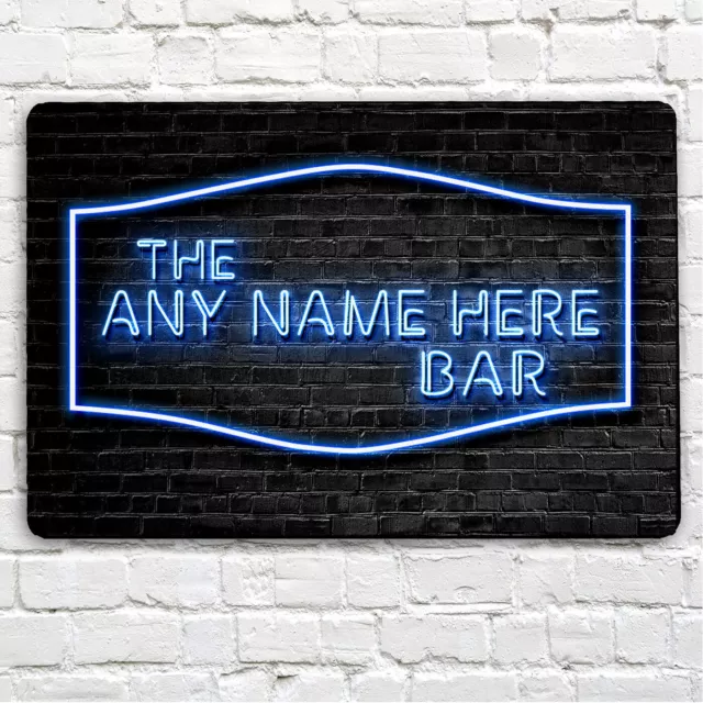 Personalised Bar Sign - home bar, ANY NAME, A4 sign, blue Light Effect Bar sign