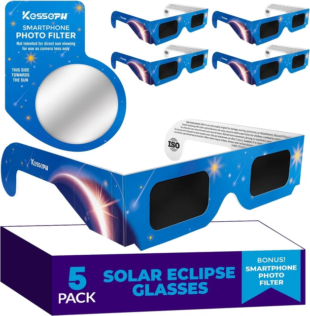 SOLAR ECLIPSE GLASSES Approved 2024, (5 Pack) CE and ISO Certified