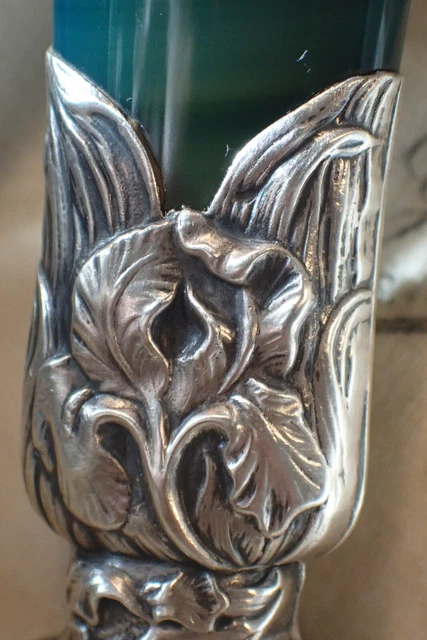 Très beau ANCIEN CACHET SCEAU  en Argent et Agate BLEU Art Nouveau