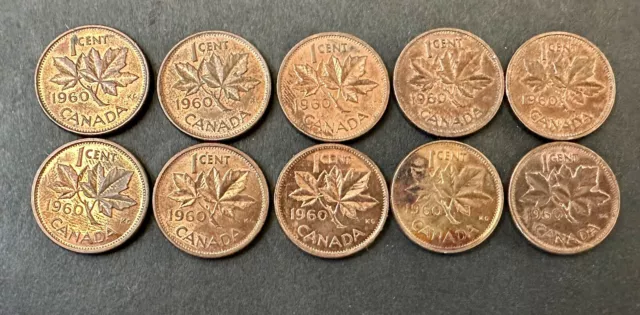Canada 1 Cent Coin Penny Bulk Lot Coins x 10 Ungraded Lot 302