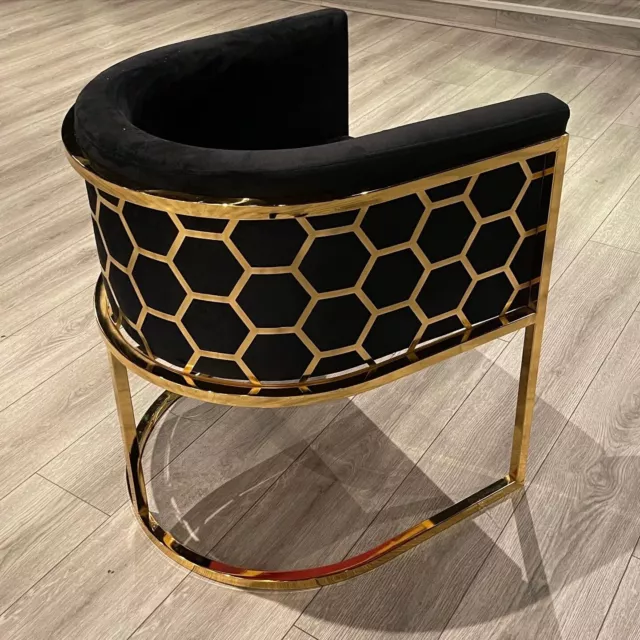 Luxury Velvet Cushion Tub Chair Steel Frame GOLD Chrome HOME RESTAURANT (BLACK)