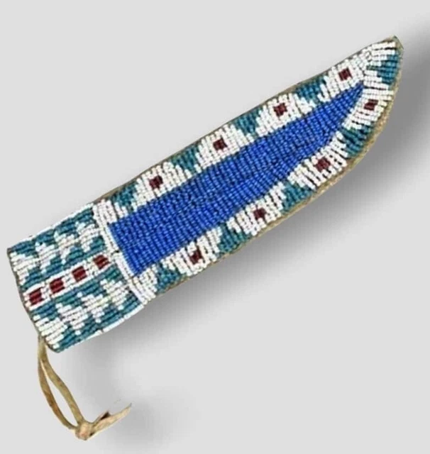 Native Indian Sioux American Style Suede Leather Beaded Knife Sheath Cover