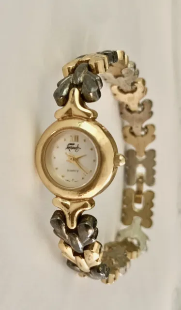 Vintage Ladies Faberge watch BY WALTHAM Quartz Japan Movt Silver & Gold Tone
