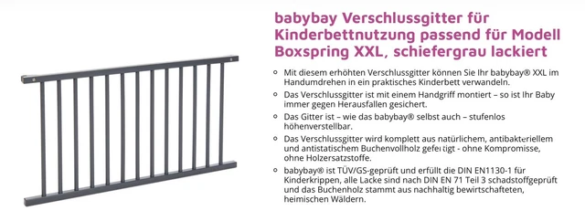 Babybay Boxspring XXL Verschlussgitter Schiefergrau