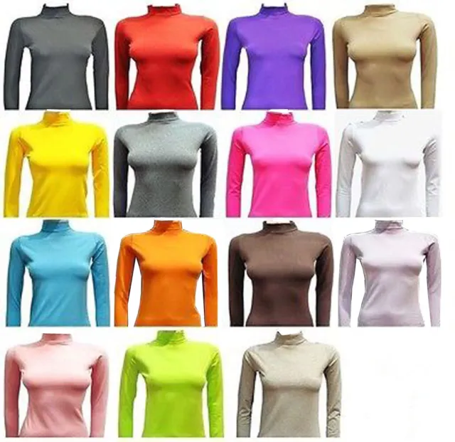 Women`s Ladies 95% Cotton Roll High Neck Polo Turtle Tops Long Sleeve Tops(2216)