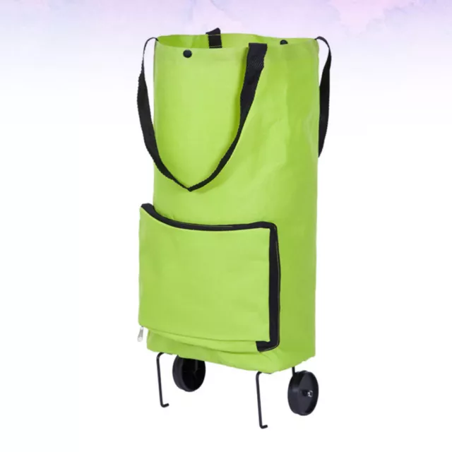 Hemoton Foldable Cart Shopping Bag with Wheels - Green
