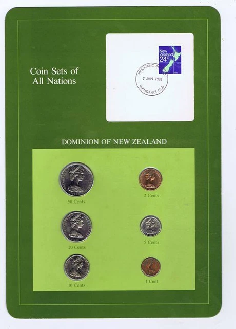 Dominion of New Zealand 6 pc Mint set 1982-84 BU Coin Sets of All Nations stamp