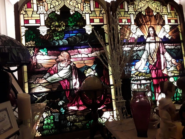 Magnificent Large STAINED GLASS WINDOW 1890's Jesus Christ Garden of Gethsemane