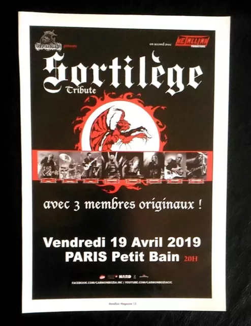 Publicité advert album concert tournée advertising SORTILEGE 2019 PARIS