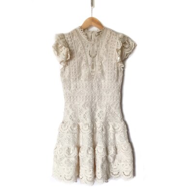 SEA New York White Eyelet Lace Ruffle Mini Dress Size 2 Boho Style