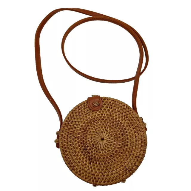 Handwoven Round Natural Rattan 6" Wicker Straw Shoulder Bag Crossbody Purse Boho