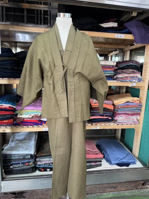 Vintage Giapponese Uomo Kimono Set - Kimono E Haori Giacca Cappotto Autentico