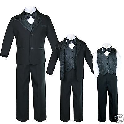 New Infant,Toddler & Boy Jacquard Formal Black Tuxedo Suit Wedding New born - 20