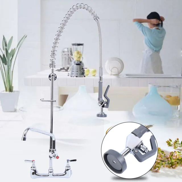 12" Commercial Wall Mount Pre-Rinse Restaurant Kitchen Faucet Swivel &Add-On Tap