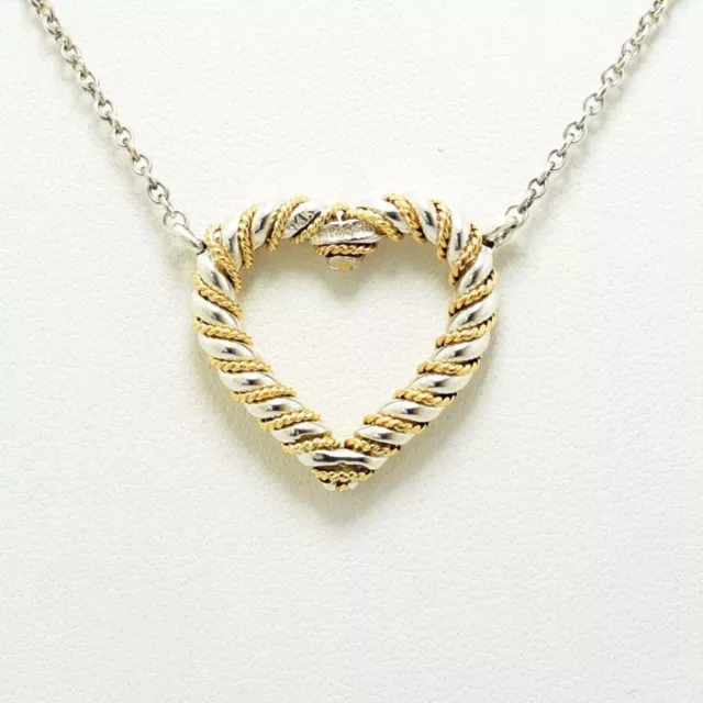 Tiffany & Co. Twist Open Heart Necklace Pendant 18K Gold 750 Silver 925 Jewelry