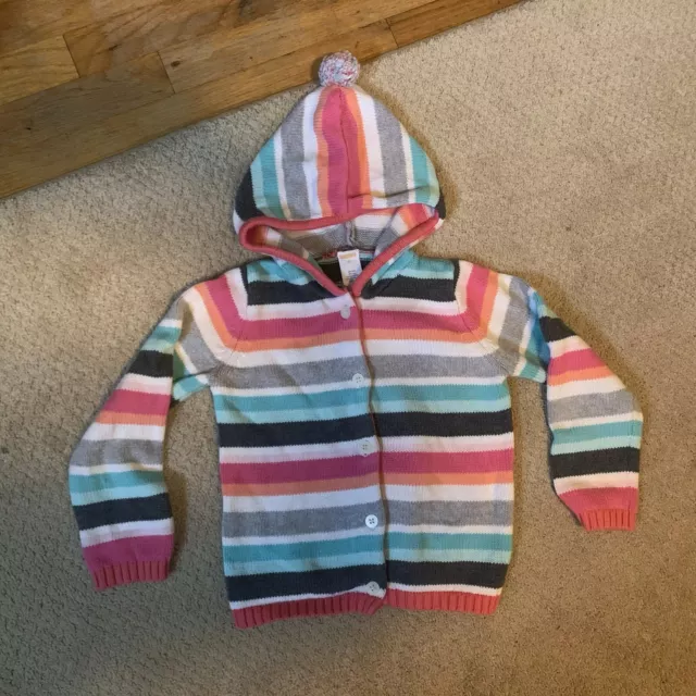 GYMBOREE - GIRL'S PINK & GRAY STRIPED HOODED CARDIGAN SWEATER - SIZE 5 Cotton