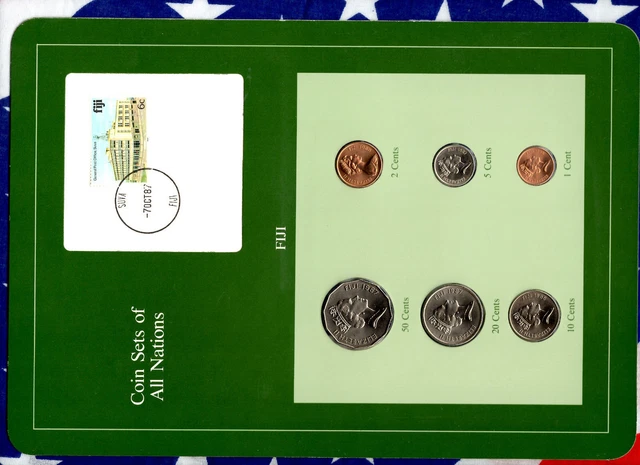 Coin Sets of All Nations Fiji w/card 1985-1987 UNC 50,20 Cents 1987 10 Cent 1986