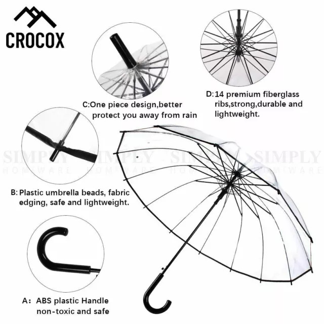 Crocox Clear Umbrellas Automatic Windproof Large Long Men Womens Dome Birdcage 3